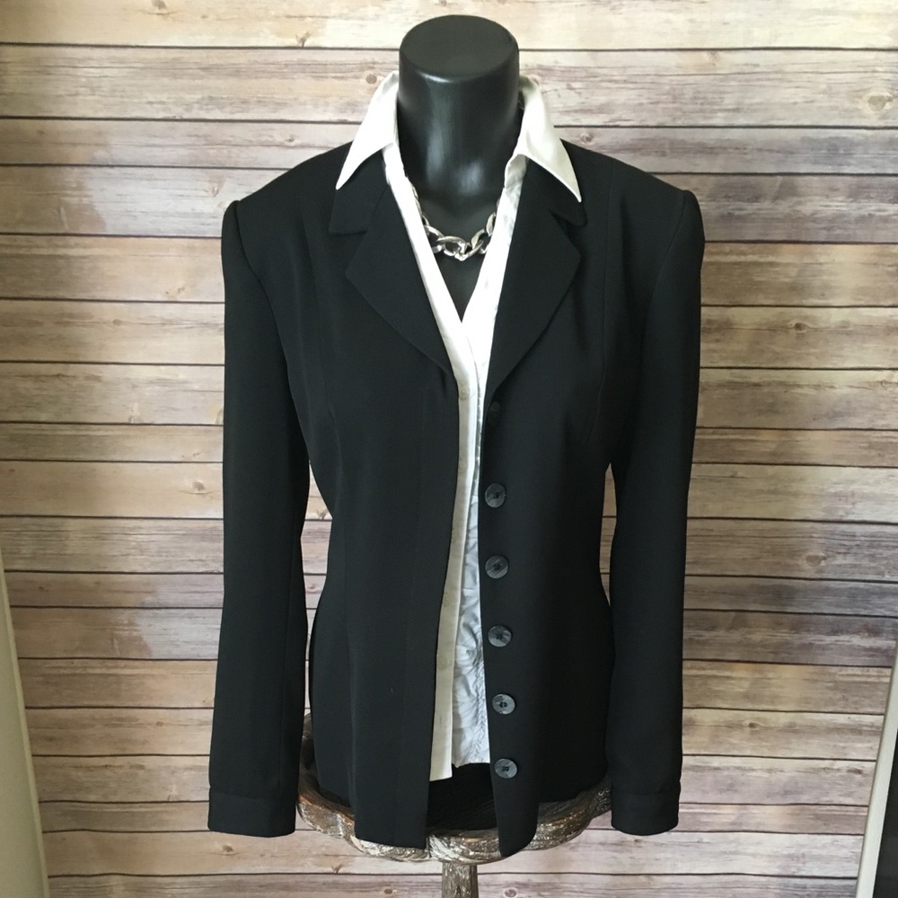 Black Blazer with Hidden Button Placket & Pockets